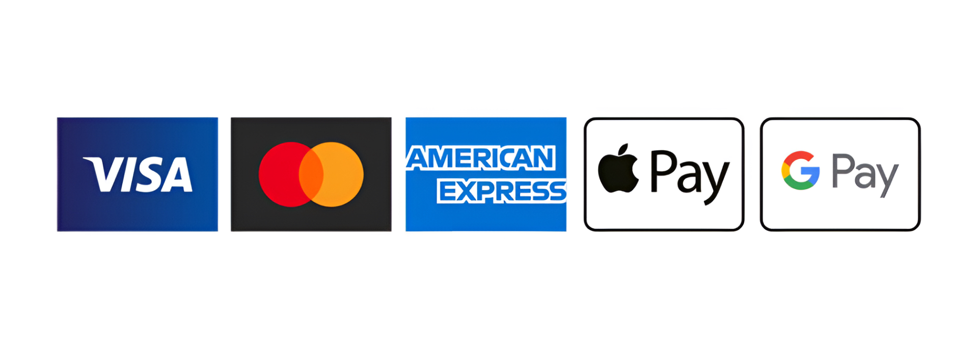 Payment Methods - Visa, Mastercard, American Express, Apple Pay, Google Pay